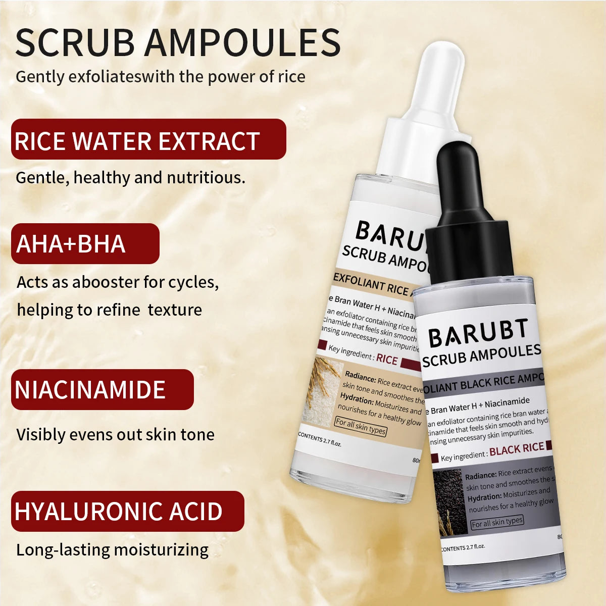 White & Black Rice Exfoliating Scrub – Brightening Face & Body Essence-80ml Bottle
